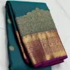 Peacock Green Kanchipuram Silk Saree With Purple