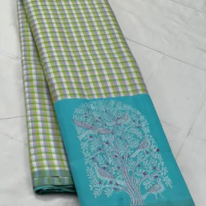 Small Checks Kanchipuram Silk Saree Sky Blue Border