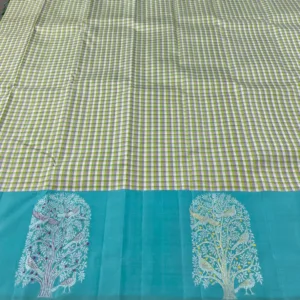 Small Checks Kanchipuram Silk Saree Sky Blue Border
