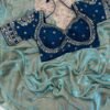 Space Silk Saree With Embroidery Work Blouse In blue