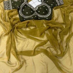 Space Silk Saree With Embroidery Work Blouse In Leaf Green