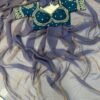 Space Silk Saree With Embroidery Work Blouse In Blue