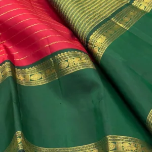 Red Kanchipuram Silk Saree With Green