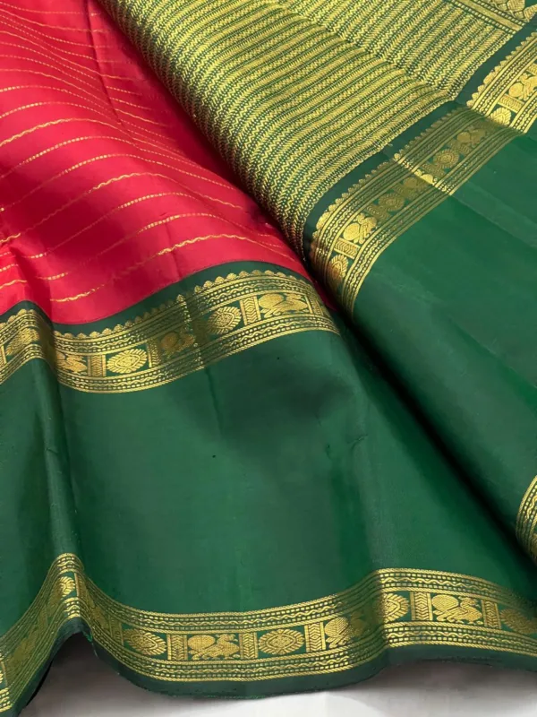 Red Kanchipuram Silk Saree With Green