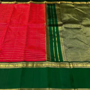Red Kanchipuram Silk Saree With Green