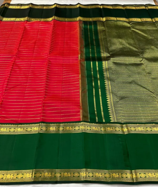 Red Kanchipuram Silk Saree With Green