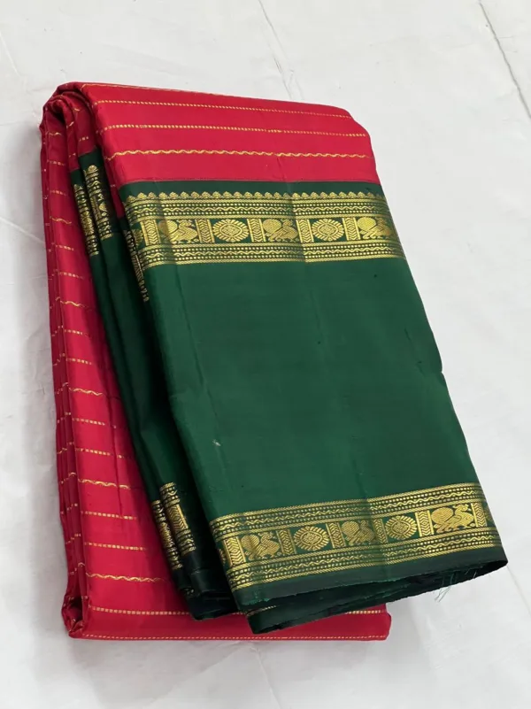 Red Kanchipuram Silk Saree With Green