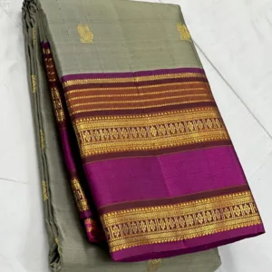 Kanchipuram Silk Saree In Beige With Purple