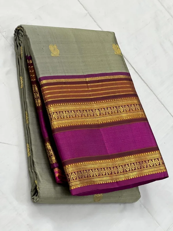 Kanchipuram Silk Saree In Beige With Purple