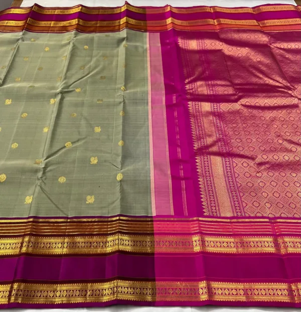 Kanchipuram Silk Saree In Beige With Purple