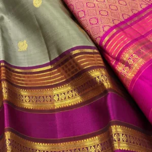 Kanchipuram Silk Saree In Beige With Purple