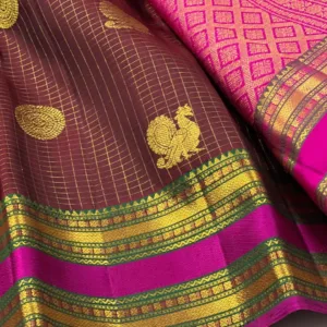 Kanchipuram Silk Saree In Maroon With Pink