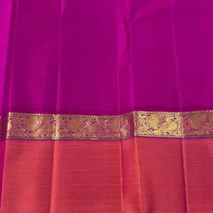 Kanchipuram Silk Saree In Dark Purple With Orange