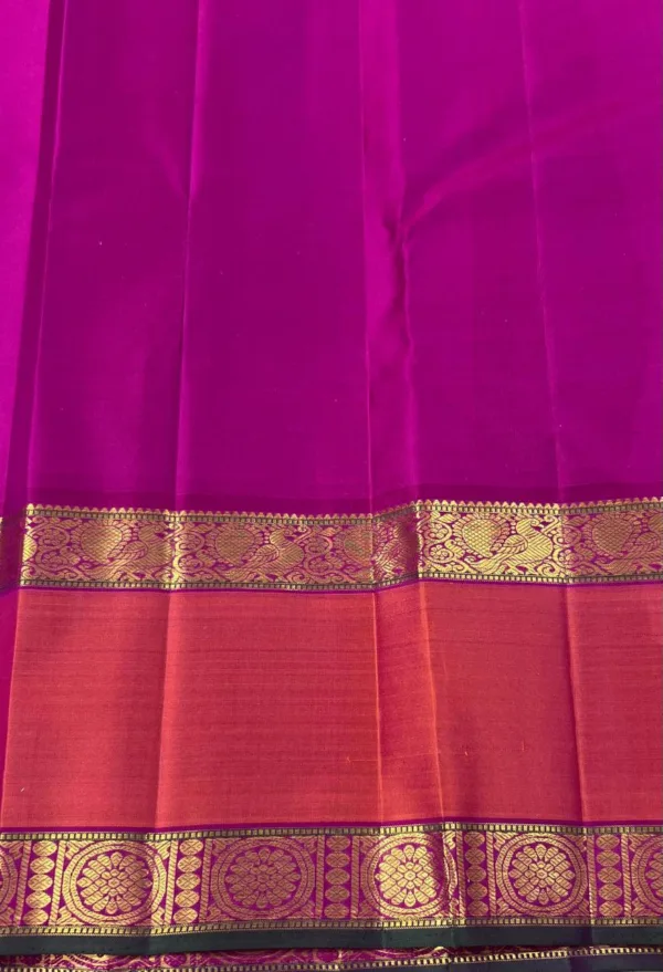Kanchipuram Silk Saree In Dark Purple With Orange