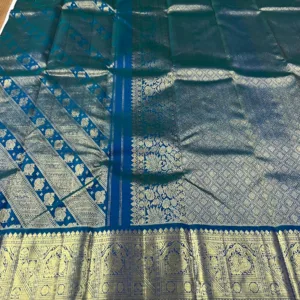 Peacock Blue Kanchipuram Silk Saree In Brocade Design