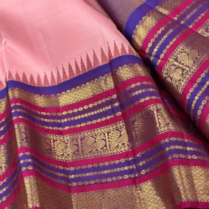 korvai Kanchipuram Silk Saree In Pink With Purple