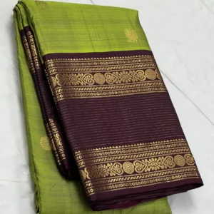 Leaf Green Kanchipuram Silk Saree With Coffee Brown