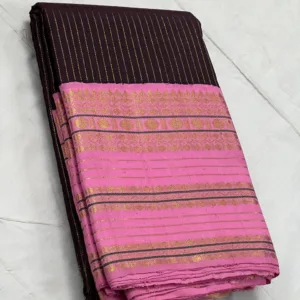 Kanchipuram Silk Saree In Coffee Brown With Baby Pink