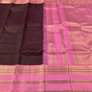 Kanchipuram Silk Saree In Coffee Brown With Baby Pink