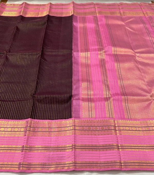 Kanchipuram Silk Saree In Coffee Brown With Baby Pink