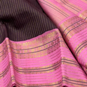 Kanchipuram Silk Saree In Coffee Brown With Baby Pink