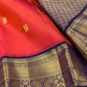 Red Kanchipuram Silk Saree With Blue Border