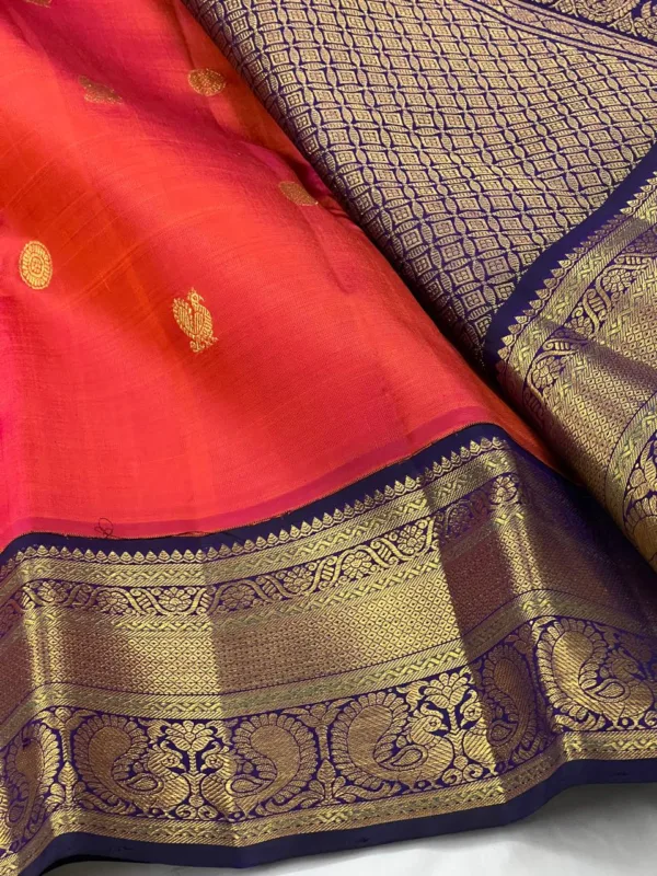 Red Kanchipuram Silk Saree With Blue Border