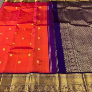 Red Kanchipuram Silk Saree With Blue Border
