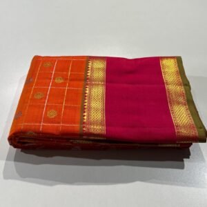 Retta Patta Border Kanjivaram Silk Saree In Orange With Red