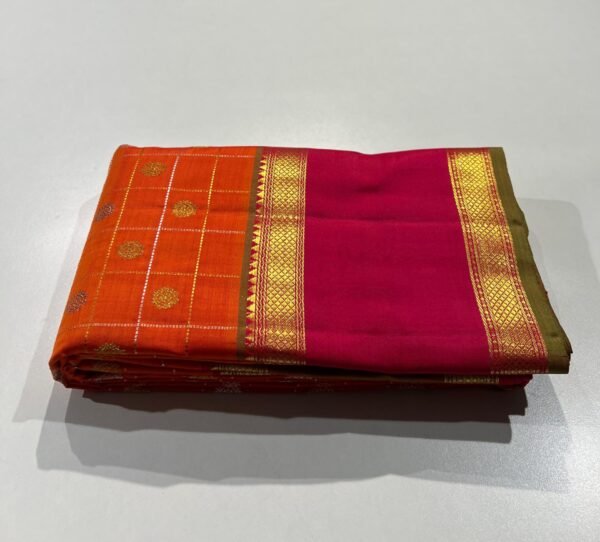 Retta Patta Border Kanjivaram Silk Saree In Orange With Red