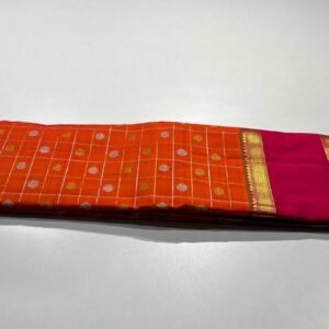 Retta Patta Border Kanjivaram Silk Saree In Orange With Red