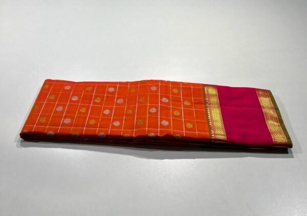 Retta Patta Border Kanjivaram Silk Saree In Orange With Red
