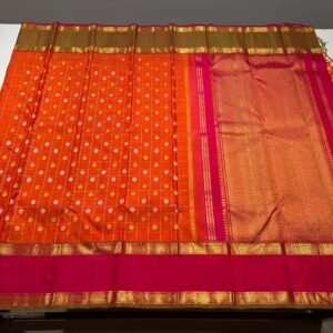 Retta Patta Border Kanjivaram Silk Saree In Orange With Red