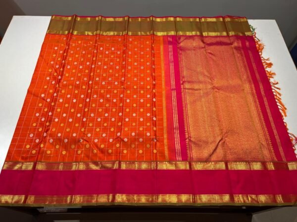 Retta Patta Border Kanjivaram Silk Saree In Orange With Red