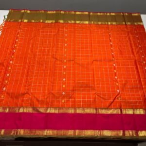 Retta Patta Border Kanjivaram Silk Saree In Orange With Red
