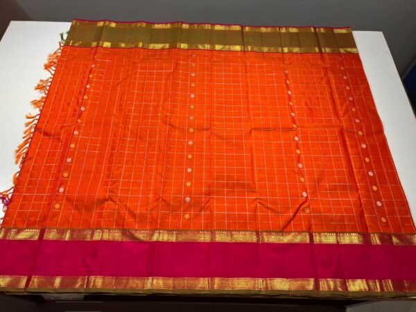 Retta Patta Border Kanjivaram Silk Saree In Orange With Red