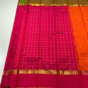 Retta Patta Border Kanjivaram Silk Saree In Orange With Red