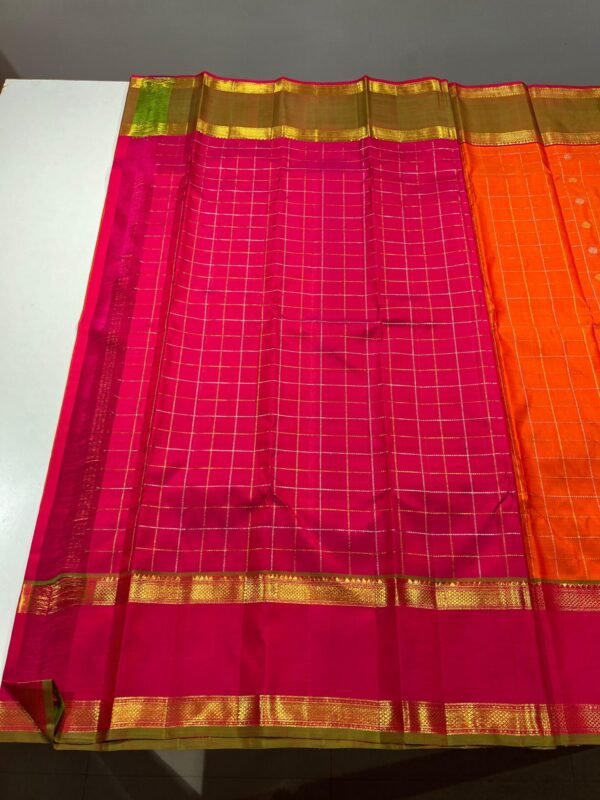 Retta Patta Border Kanjivaram Silk Saree In Orange With Red