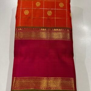 Retta Patta Border Kanjivaram Silk Saree In Orange With Red