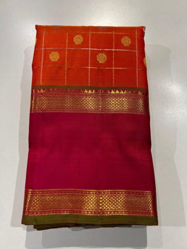 Retta Patta Border Kanjivaram Silk Saree In Orange With Red