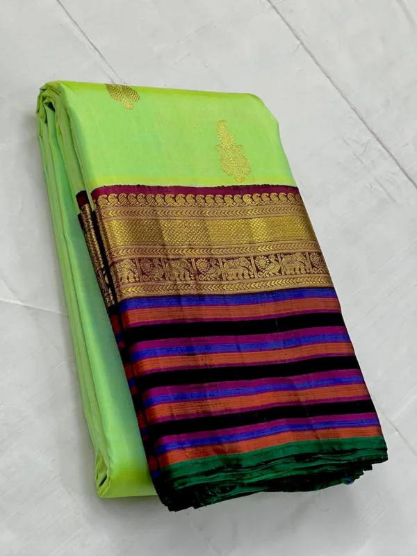 Designer Border Kanchipuram Silk Saree In Neon Green