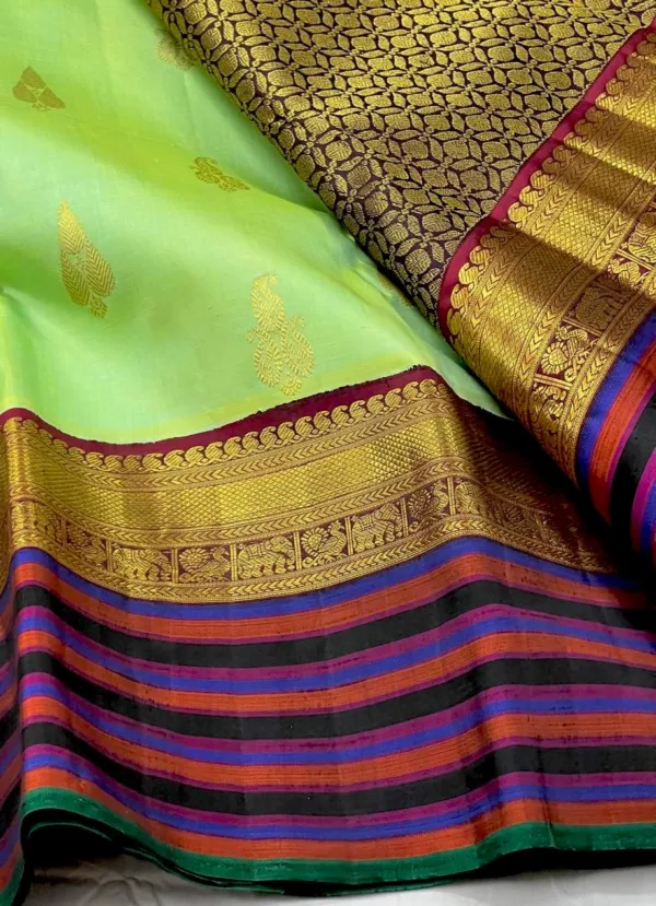 Designer Border Kanchipuram Silk Saree In Neon Green