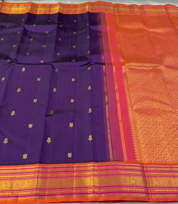 Kanchipuram Silk Saree In Purple With Orange