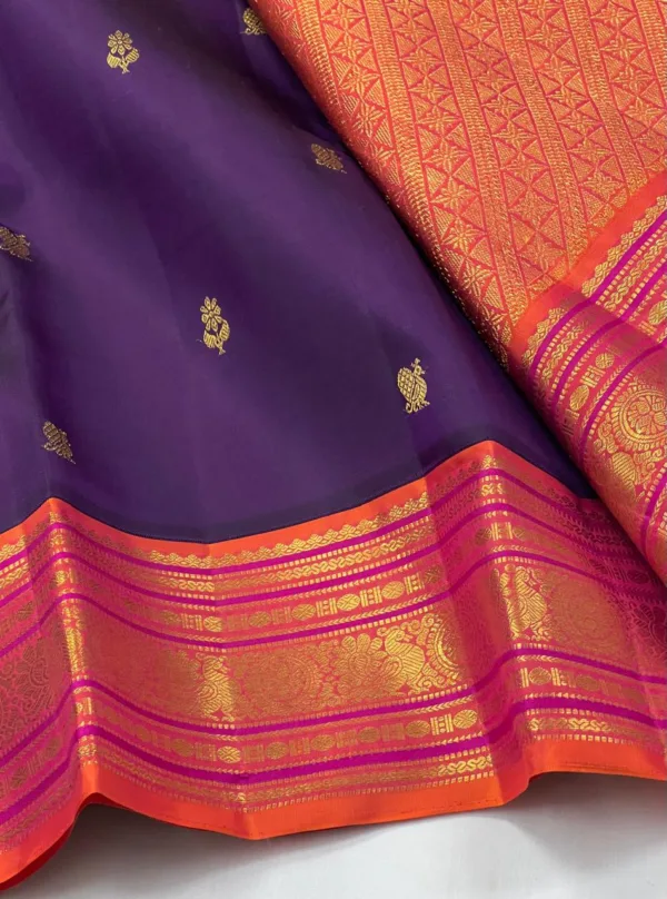 Kanchipuram Silk Saree In Purple With Orange