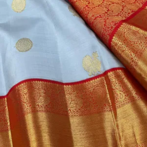 Kanchipuram Silk Saree In Sky Blue With Red