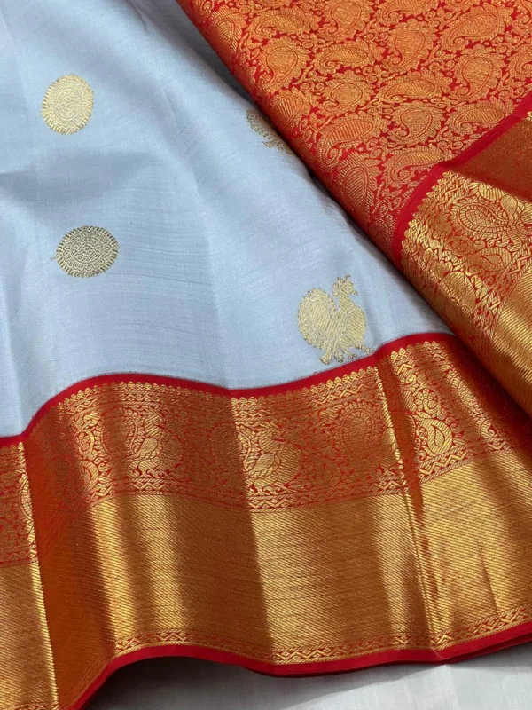 Kanchipuram Silk Saree In Sky Blue With Red