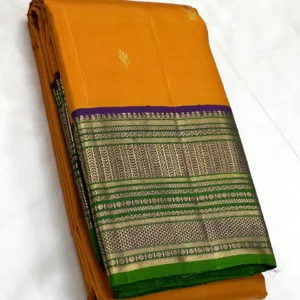 korvai Kanchipuram Silk Saree InOrange With green