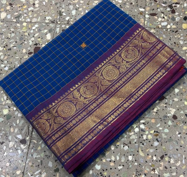 Kanchi Cotton Sarees In Teal Blue With Purple
