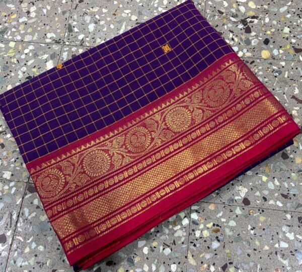 Kanchi Cotton Sarees In Purple With Red