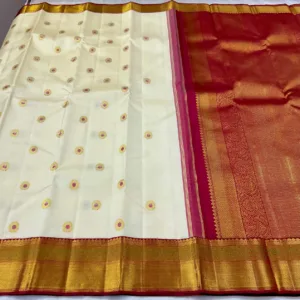White With Red korvai Kanchipuram Silk Saree